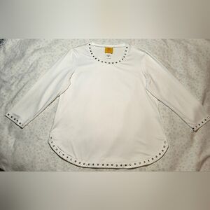 Ruby Rd. White Long Sleeve Top with Stud Accents
